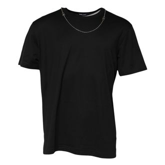 Dolce & Gabbana Black Chain Necklace Cotton Crewneck Mens T-shirt
