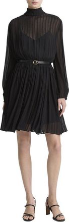 Vince Crinkle Stripe Mock Neck Dress