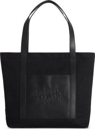 Maison Kitsun&eacute; Gro&szlig;e Tragetasche aus Canvas und Leder