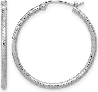 Diamond2Deal Platinum Polished Textured 1.5mm Round Hoop Earrings