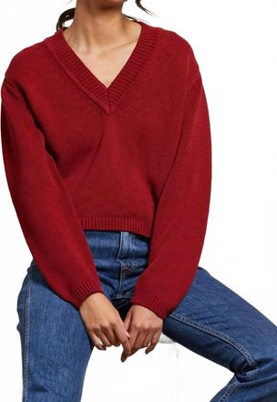 perfectwhitetee Addie Oversized V-Neck Sweater In Maple