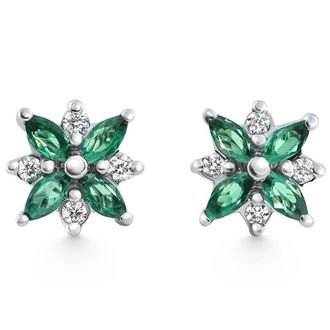 Pompeii3 60Ct Petal Green Emerald Diamond Earrings 14k White Gold Lab Grown Studs