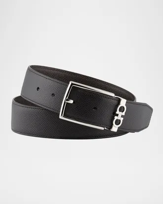 Ferragamo Men & apos;s Reversible Textured Leather Belt with Classic Buckle