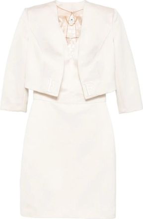 Elisabetta Franchi Logo Cropped Jacket Dress - Dames - Korte kleedjes - Wit - L - Kleedjes