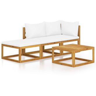 vidaXL Muebles De Jard&iacute;n 4 Pzas Cojines Crema Madera Maciza De Acacia Vidaxl