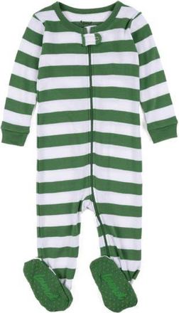 Leveret Footed Striped Cotton Matching Family Holiday Pajamas in Green & White at Nordstrom, Size 12-18M