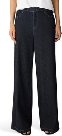 Eileen Fisher Wide Leg Stretch Organic Cotton Pants in Dark Wash at Nordstrom, Size Xx-Small