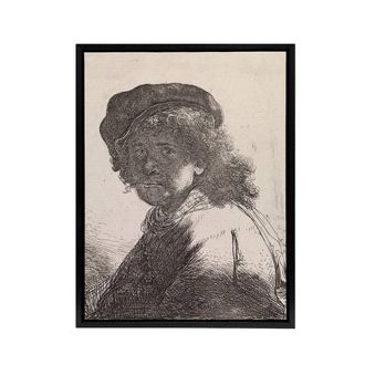 Artery8 Self portrait in a cap & scarf Rembrandt Framed Canvas Wall Art in White | Size: W24 x H32