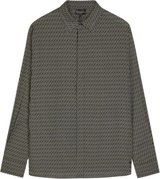 Emporio Armani Geometric-print Lyocell-blend Shirt - Black - XL