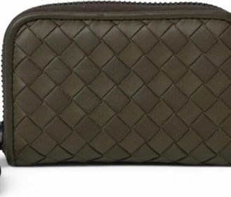 Bottega Veneta Intrecciato Gray Khaki Coin Purse/Coin Case (Pre-Owned)