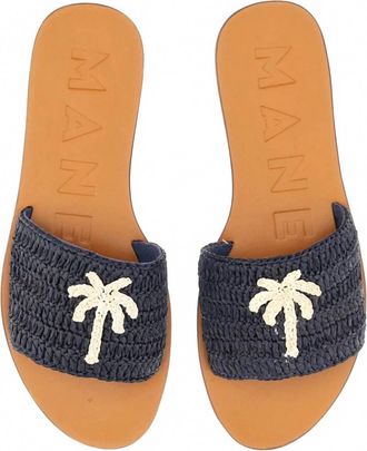 Manebì Womens Raffia And Leather Sandal In Patriot Blue