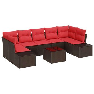 vidaXL Conjunto De Sof&aacute; De Jard&iacute;n 8 Pcs Marr&oacute;n Rat&aacute;n Sint&eacute;tico Vidaxl