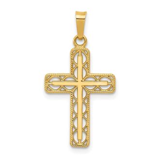 Diamond2Deal 14k Yellow Gold Polished Filigree Cross Pendant