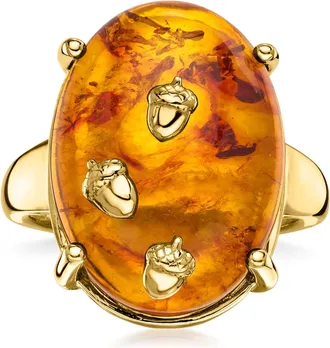 Ross-Simons Amber Acorn Ring in 18kt Gold Over Sterling