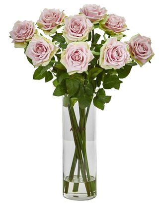 Nearly Natural Rose Artificial Arrangement In Cylinder Vase