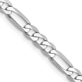 Diamond2Deal 14K White Gold 4mm Flat Figaro Chain Necklace