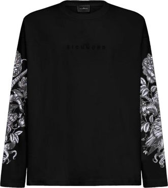 John Richmond Lange mouwen T-shirt met voorlogo - Heren - Longsleeves - Zwart - L - Katoen - Tops