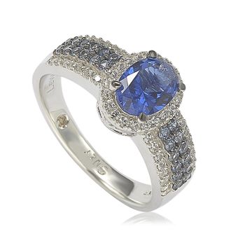 Suzy Levian Sterling Silver Oval-Cut Sapphire and Diamond Accent Anniversary Ring