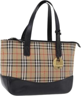 Burberry Pre-owned Vintage Canvas Hand Bag - Dames - Vintage Shopper - Beige - ONE Size - Leer - Vintage