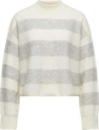 Drykorn Mathisa 10 Pullover mit Streifen - Dames - Coltruien - Beige - S - Wol - Truien & Vesten