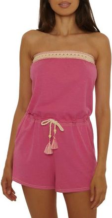 Lucky Brand Laguna Tie Waist Strapless Cover-Up Romper in Berry Pink at Nordstrom, Size Medium