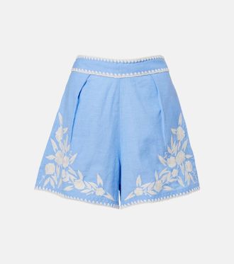 Juliet Dunn Shorts in cotone chambray con ricamo