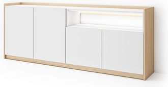 Skraut Home Skraut Home - Aparador Para Sal&oacute;n, Gran Capacidad De Almacenaje, 207x37x80cm, 4 Puertas, Led, Estilo Moderno, Blanco Y Roble Soft