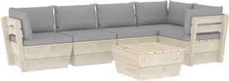 vidaXL 6 Pcs Pallet Lounge Set + Black Wood Pads