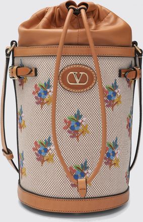 Valentino Garavani Borsa a secchiello VLogo Signature Valentino Garavani in canvas con fiori jacqaurd e pelle
