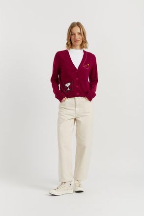 Chinti and Parker Wool-Cashmere Snoopy Pocket Cardigan in Cherry at Nordstrom, Size X-Large