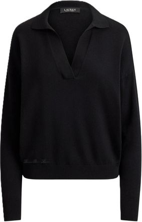 Ralph Lauren Refined Black Open-Collar Cropped Sweater