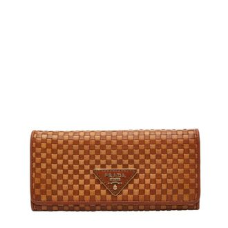 Prada Brown Leather Long Wallet (Tri-Fold) (Pre-Owned)