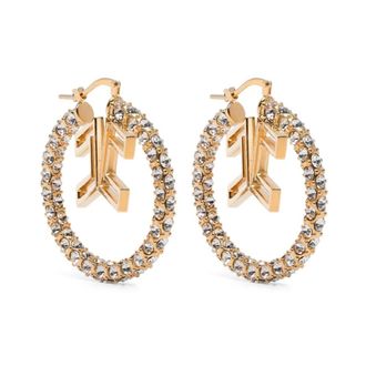 Elisabetta Franchi Embellished Logo Hoop Earrings - female - Elisabetta Franchi - Earrings - Yellow - ONE SIZE - Accessories