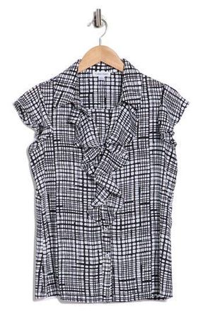 Calvin Klein Ruffle Cap Sleeve Top in Black/White at Nordstrom Rack, Size X-Large
