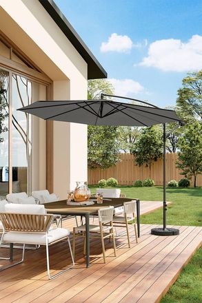 Living and Home Outdoor 3M Large Cantilever Parasol with Cross and Fillable Base in Dark Grey