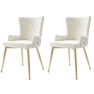 Urban Meuble Juego de 2 sillas de comedor de terciopelo beige con patas doradas