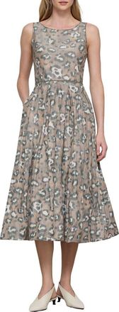 Lafayette 148 New York Leopard Warp Print Crinkled Taffeta Fit & Flare Dress in Brownstone Multi at Nordstrom, Size 10