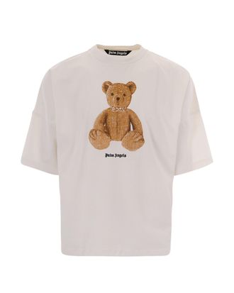 Palm Angels Oversized T-Shirt with Brown Bear Graphic and Ribbed Neckline