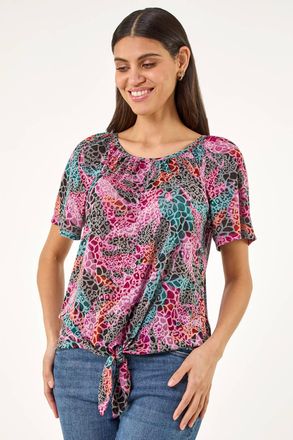 Roman Print Tie Front Button Top
