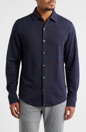 Robert Barakett Darlog Glen Plaid Knit Button-Up Shirt in Navy at Nordstrom, Size Xx-Large