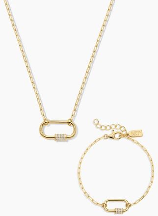 Electric Picks Melrose Carabiner Necklace and Bracelet Set of 2 in Gold at Nordstrom