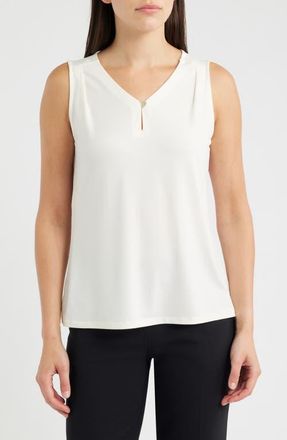 Anne Klein Pleated Neck Sleeveless Top in White Dove at Nordstrom, Size X-Small