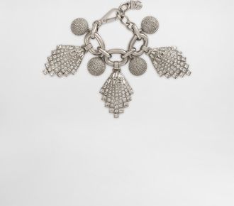 Dolce & Gabbana Maxi-bracelet With Chain, Rhinestone Accents And Dg Logo - Woman Bijoux Silver Metal Onesize