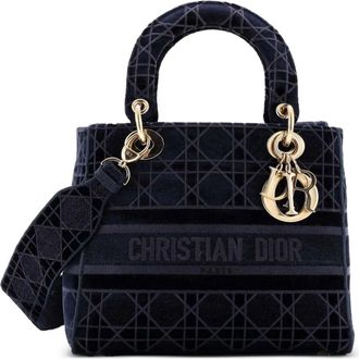 Dior Lady D-Lite Bag Cannage Embroidered Velvet Medium tote bag - Blauw