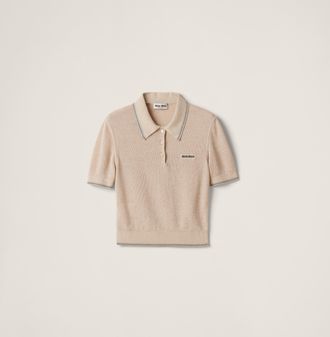 Miu Miu Cotton Knit Polo Shirt, Woman, Sand Beige, Size 42
