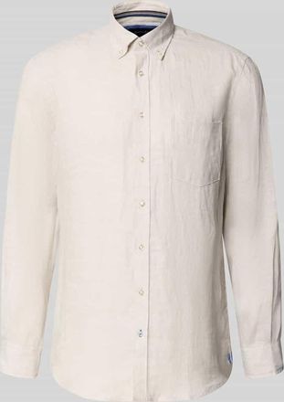 Christian Berg Slim Fit Leinenhemd mit Brusttasche in Beige, Gr&ouml;&szlig;e 3XL