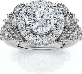 Pompeii3 1Ct Vintage Accent Halo Diamond Engagement Ring 14k Gold or Platinum Lab Grown