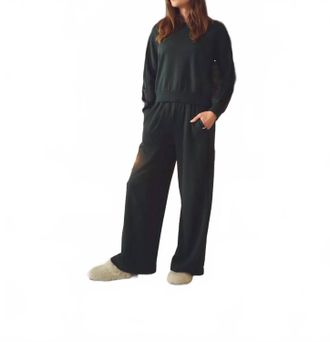 Stateside Softest Fleece Satin Trimmed Wide Leg Pant In Green