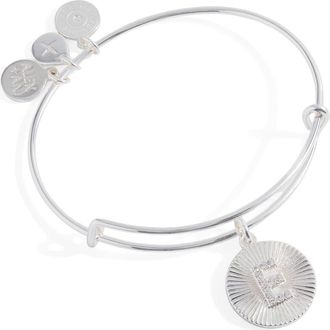 Alex and Ani Pave Starburst Texture Initial Bangle Bracelet in Silver - E at Nordstrom