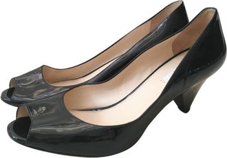 Prada Black Patent Peep-Toe Cone-Heel Pumps Size 38.5